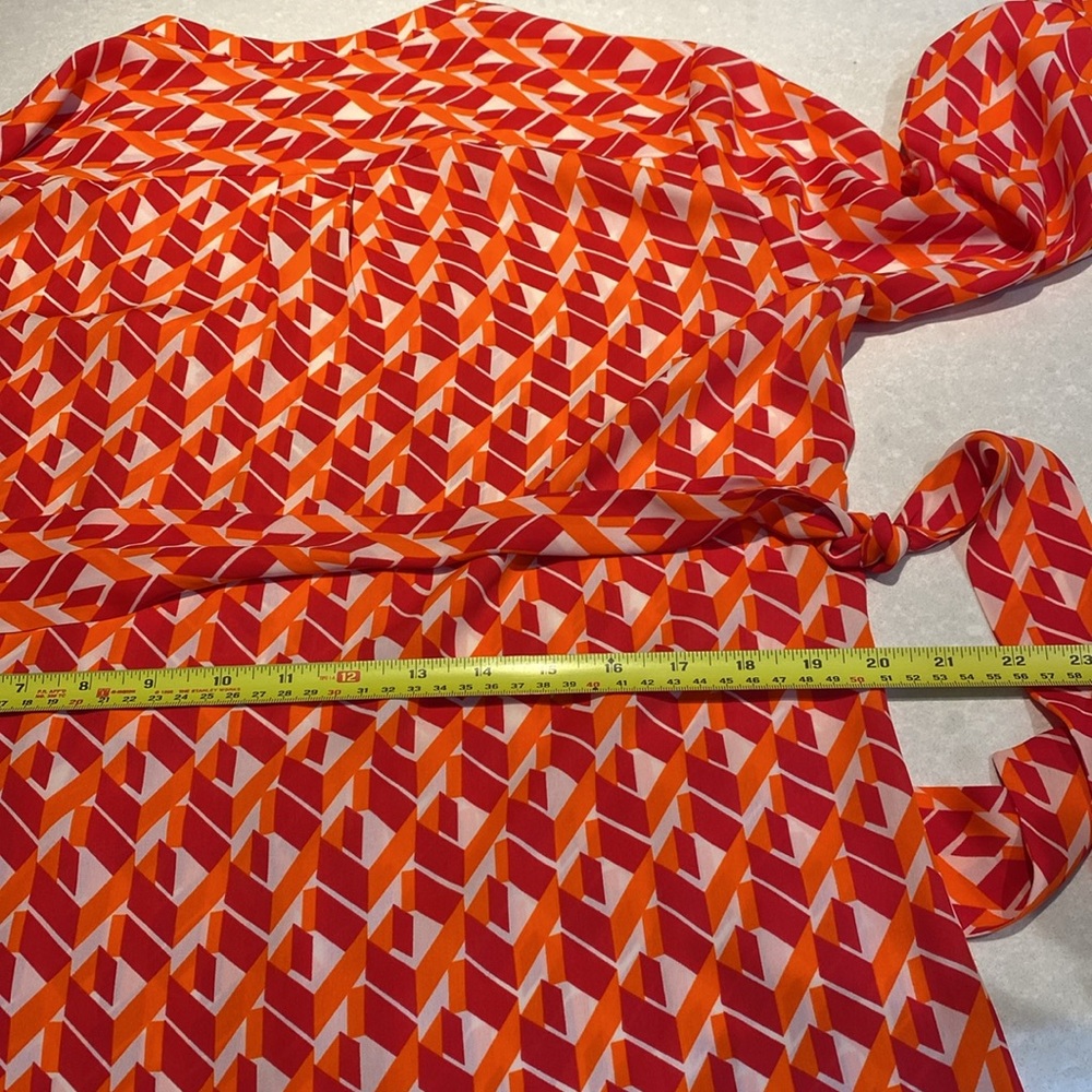 New Banana Republic Geometric Print Belt Front Pleated Dress OrangeMulti Size10 - Picture 10 of 15